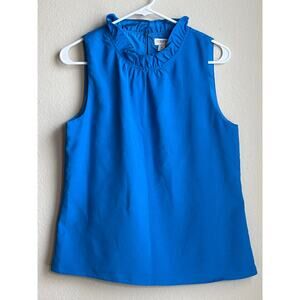 J. Crew Factory SZ Small-Electric Blue Sleeveless Ruffleneck Crepe Blouse Lined